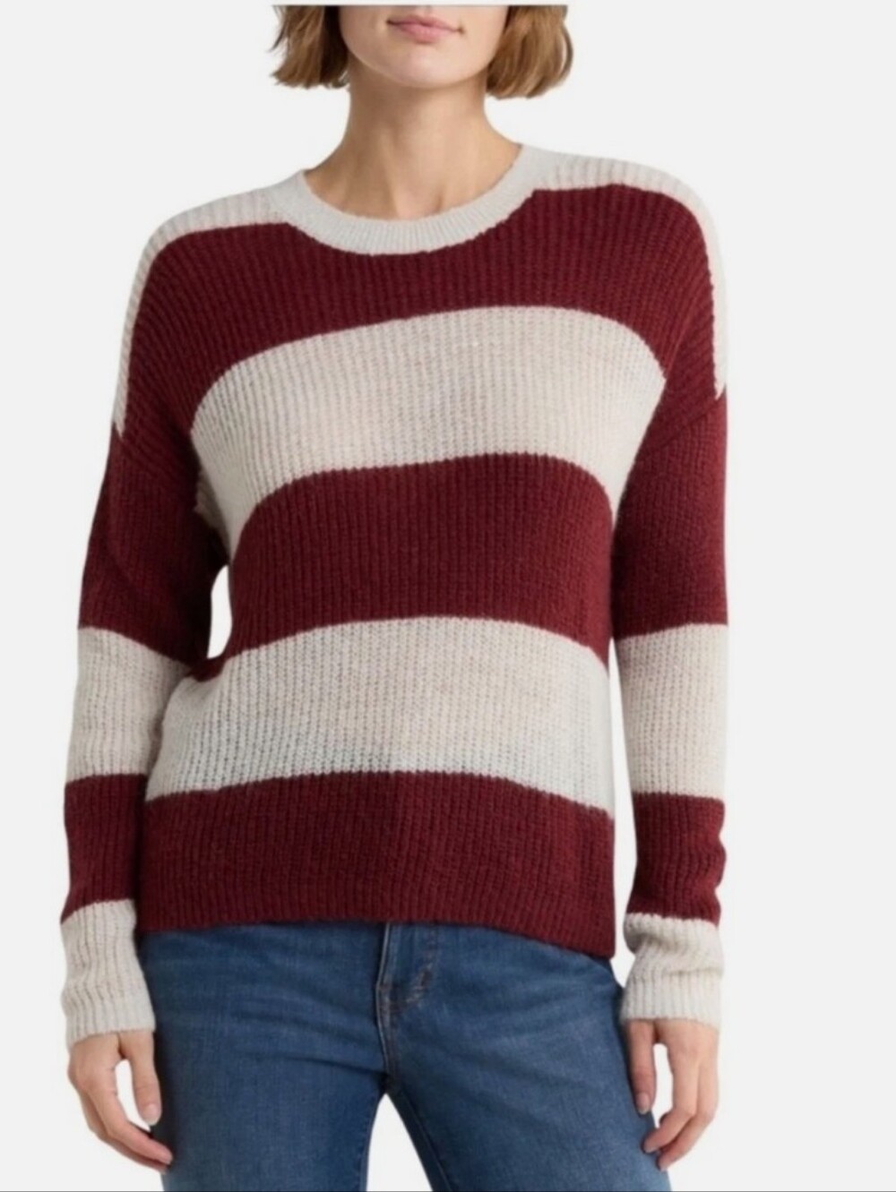 Madewell Rosario Rugby Stripe Alpaca Blend Sweater In Burgundy Size XL